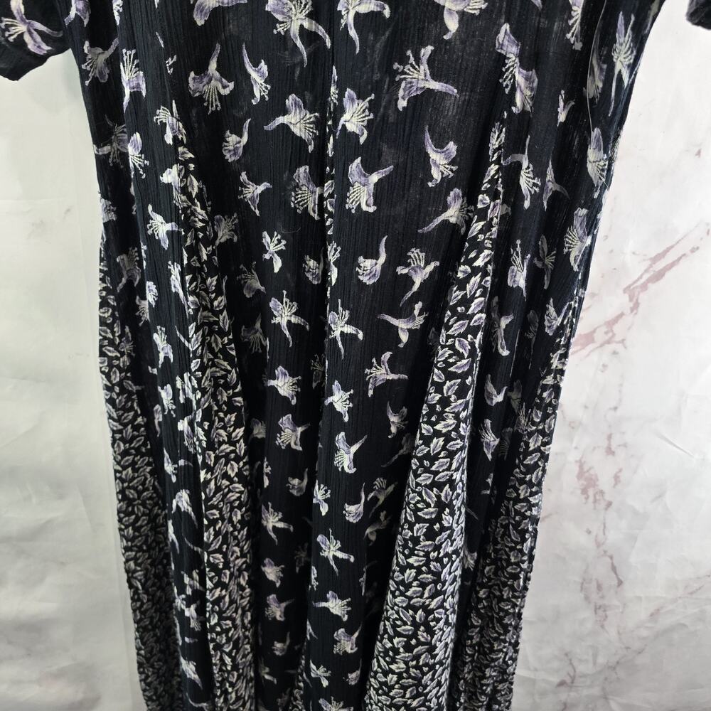 Vintage 90s Dress Womens Medium Black Blue Maxi Midi Floral Witchy Ditzy Micro - Picture 7 of 11